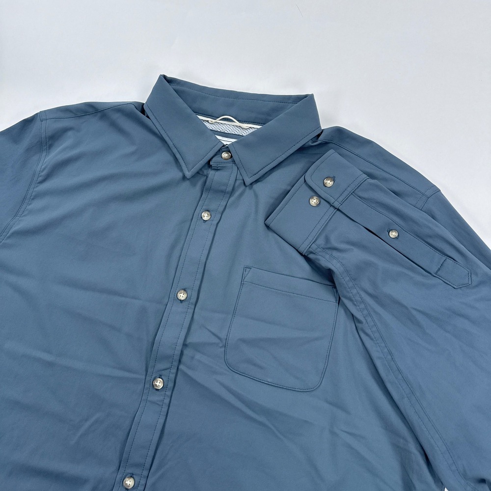 Poncho Mens Shirt XXL Blue Gray Slim Fit Button Down Performance Technical